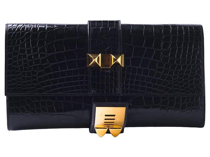 Clutch Medor 23 in alligatore lucido del Mississippi Hermès 2017 Nero - vista 2