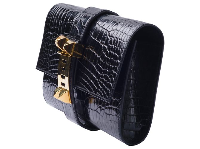 Clutch Medor 23 in alligatore lucido del Mississippi Hermès 2017 Nero - vista 3