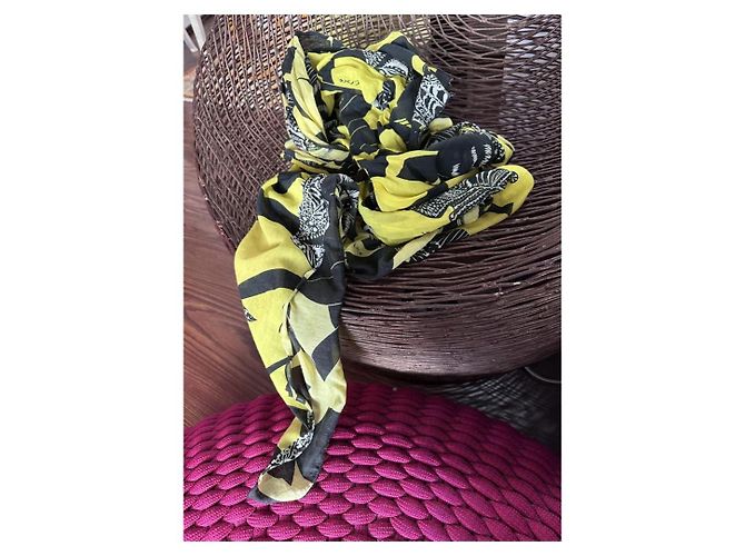 Autre Marque Foulard Manila Grace con Stampa Piume Cotone Nero Giallo - vista 2