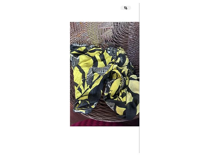 Autre Marque Foulard Manila Grace con Stampa Piume Cotone Nero Giallo - vista 4