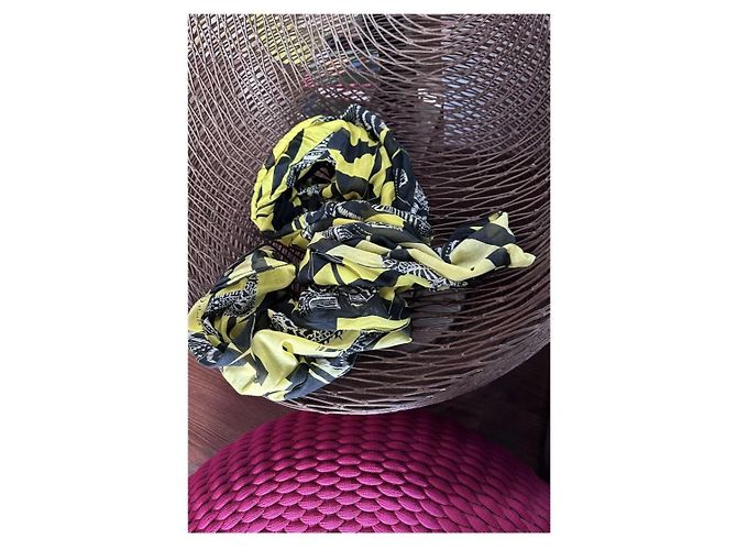 Autre Marque Foulard Manila Grace con Stampa Piume Cotone Nero Giallo - vista 5