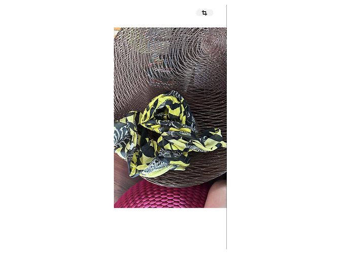 Autre Marque Foulard Manila Grace con Stampa Piume Cotone Nero Giallo - vista 8