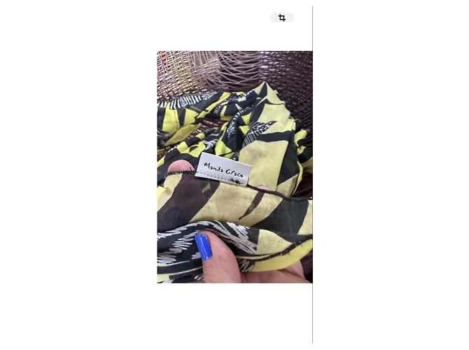 Autre Marque Foulard Manila Grace con Stampa Piume Cotone Nero Giallo - vista 9