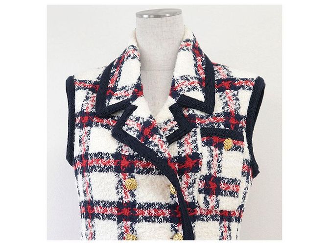 Conjunto 2 en 1 de mezcla de lana con estampado de cuadros Gucci Roja Multicolor Blanco roto Azul marino - vista 11