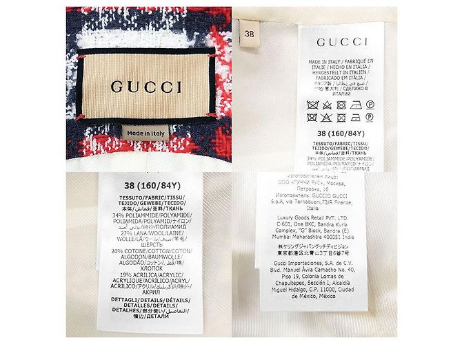 Conjunto 2 en 1 de mezcla de lana con estampado de cuadros Gucci Roja Multicolor Blanco roto Azul marino - vista 6
