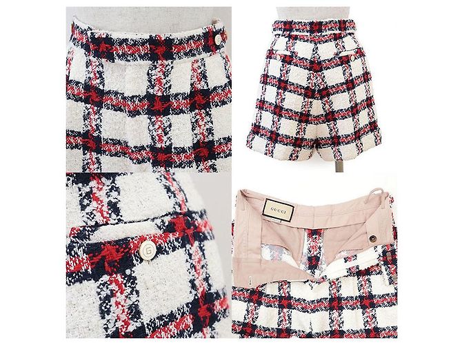 Conjunto 2 en 1 de mezcla de lana con estampado de cuadros Gucci Roja Multicolor Blanco roto Azul marino - vista 8