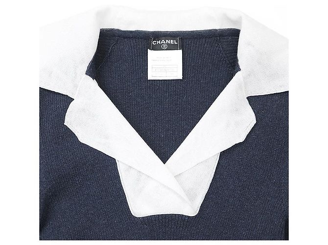 Classique Pull en maille coton et nylon Chanel Bleu - vue 12