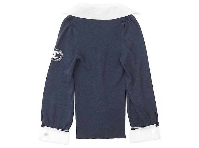 Classique Pull en maille coton et nylon Chanel Bleu - vue 14