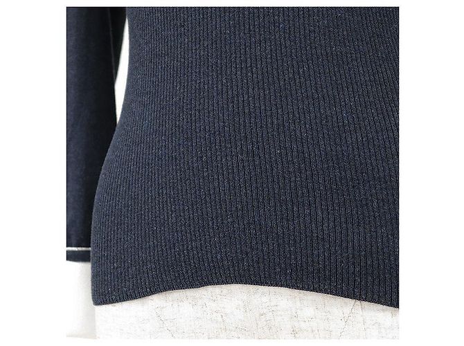 Classique Pull en maille coton et nylon Chanel Bleu - vue 16