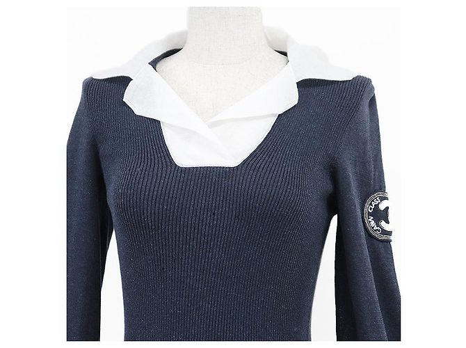 Classique Pull en maille coton et nylon Chanel Bleu - vue 2