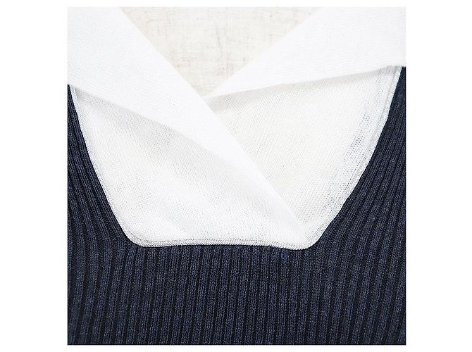 Classique Pull en maille coton et nylon Chanel Bleu - vue 3