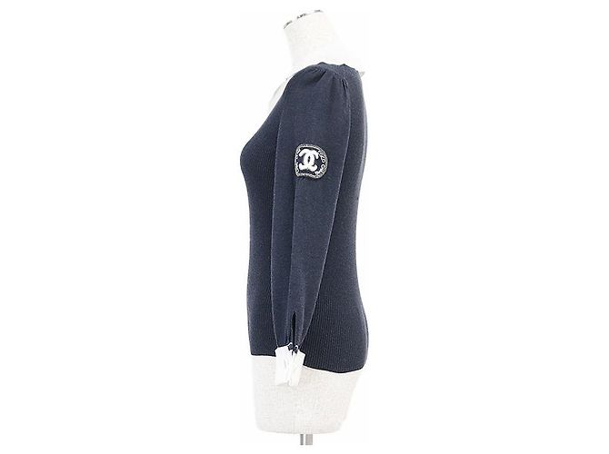 Classique Pull en maille coton et nylon Chanel Bleu - vue 4