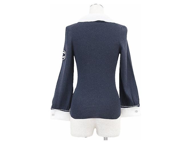 Classique Pull en maille coton et nylon Chanel Bleu - vue 6