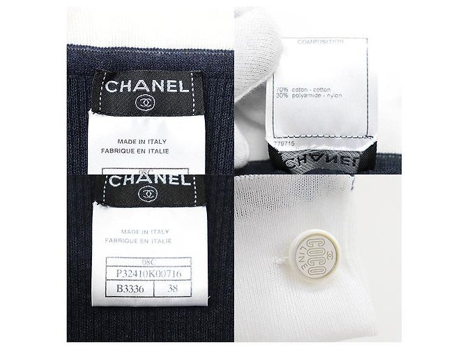 Classique Pull en maille coton et nylon Chanel Bleu - vue 9