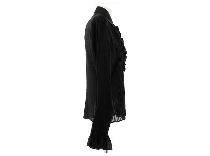 Etro Schwarze Bluse mit Rüschen vorne aus Seide - Ansicht 3