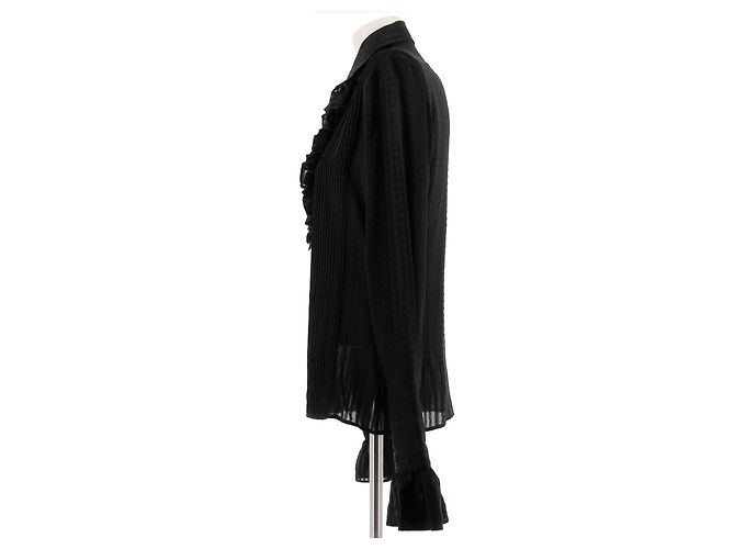 Etro Schwarze Bluse mit Rüschen vorne aus Seide - Ansicht 4