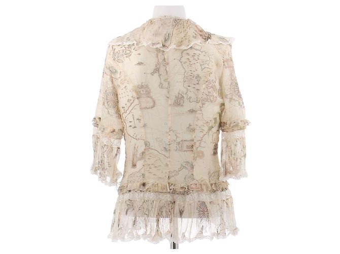 Alexander Mcqueen Camicia beige con volantini in seta e cotone - vista 2