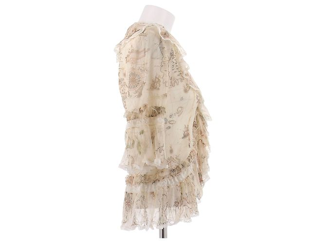 Alexander Mcqueen Camicia beige con volantini in seta e cotone - vista 3