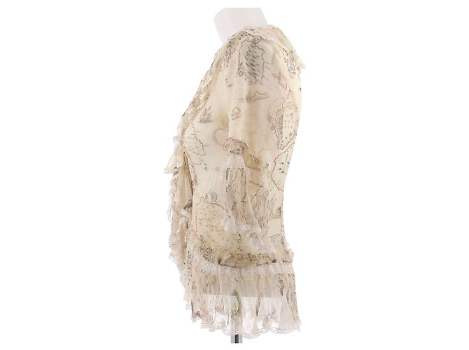 Alexander Mcqueen Camicia beige con volantini in seta e cotone - vista 4