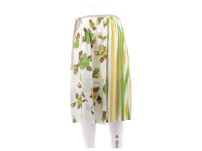 Marni Falda midi blanca y verde de algodón Blanco - vista 2