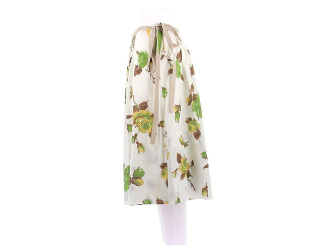 Marni Falda midi blanca y verde de algodón Blanco - vista 4