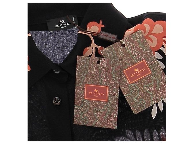 Etro Camicia nera con motivi in seta Nero - vista 5