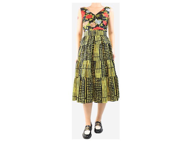 Autre Marque Vestido midi de capas amarillo y negro - talla UK 10 - vista 3