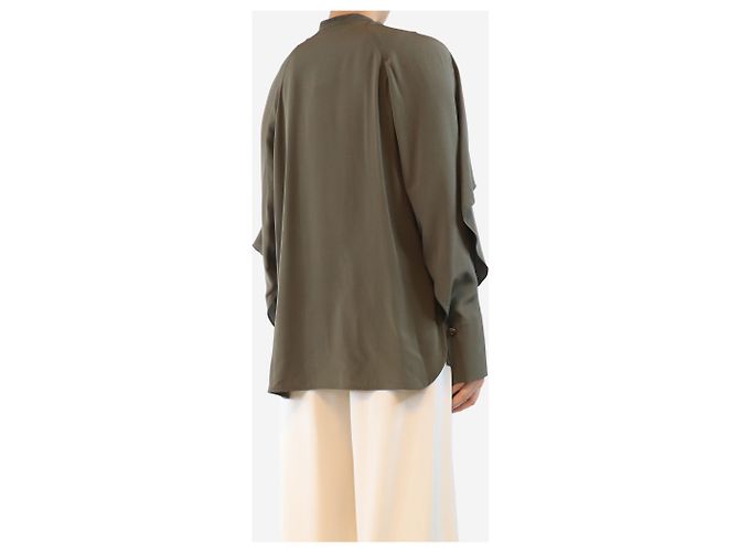 Victoria Beckham Khaki Seidenbluse mit Rüschen - Größe UK 10 Grün - Ansicht 2
