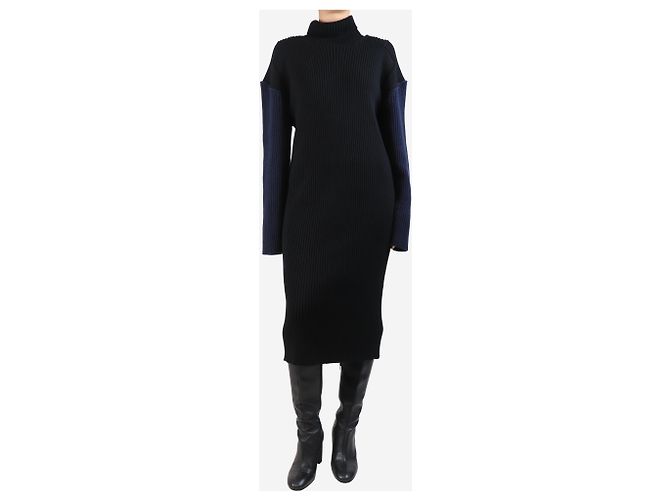 The row Schwarzes und marineblaues geripptes Strickkleid - Größe S - Ansicht 3