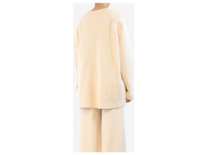 Totême Cremefarbener gerippter Cardigan - Größe XL Roh - Ansicht 2