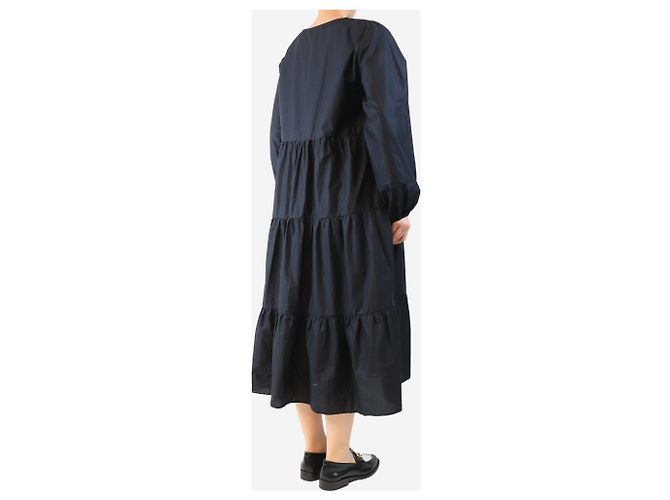 Autre Marque Vestido midi de algodón negro con volantes - talla UK 10 - vista 2