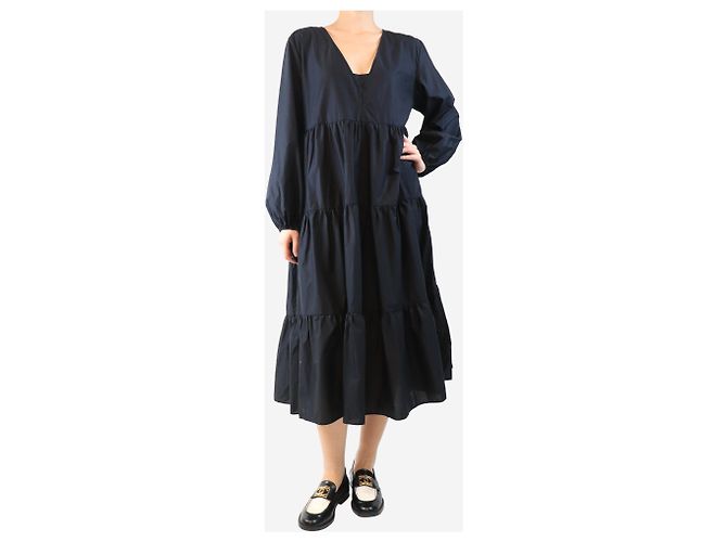 Autre Marque Vestido midi de algodón negro con volantes - talla UK 10 - vista 3