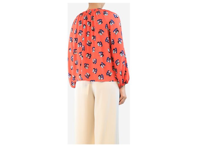 Autre Marque Rote Seidenbluse mit Blumen - Größe M - Ansicht 2