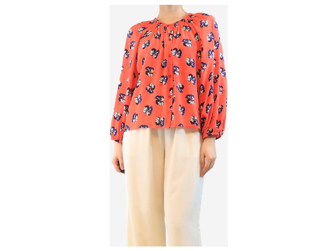 Autre Marque Rote Seidenbluse mit Blumen - Größe M - Ansicht 3