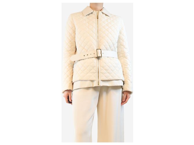 Salvatore Ferragamo Cremfarbene gesteppte Jacke - Größe UK 16 Roh - Ansicht 3