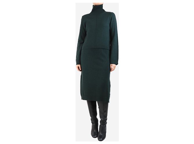 Céline Dunkelgrünes Wollmischung-Midi-Kleid - Größe S - Ansicht 3