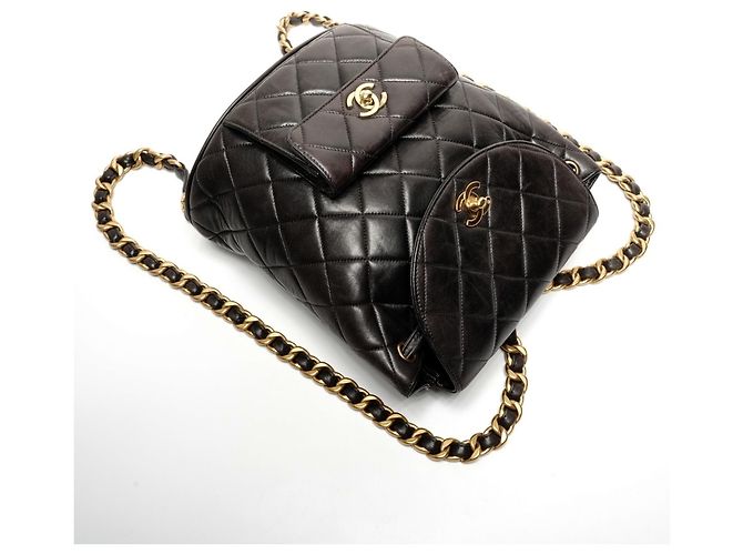 Chanel Matelassé Lammfell Rucksack Schwarz - Ansicht 8