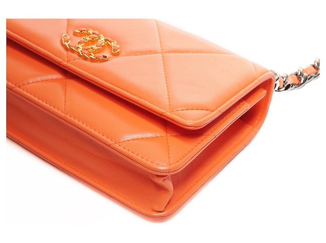 Borsa a spalla matelassé Chanel 19 con catena Arancione - vista 6