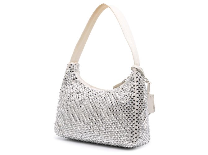 Prada White Mini Satin Crystal Re-Edition 2000 Shoulder Bag - view 2