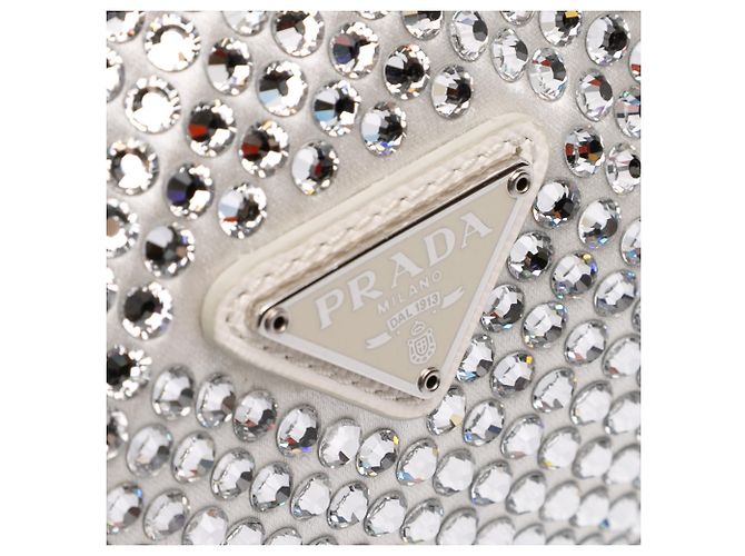 Prada White Mini Satin Crystal Re-Edition 2000 Shoulder Bag - view 7