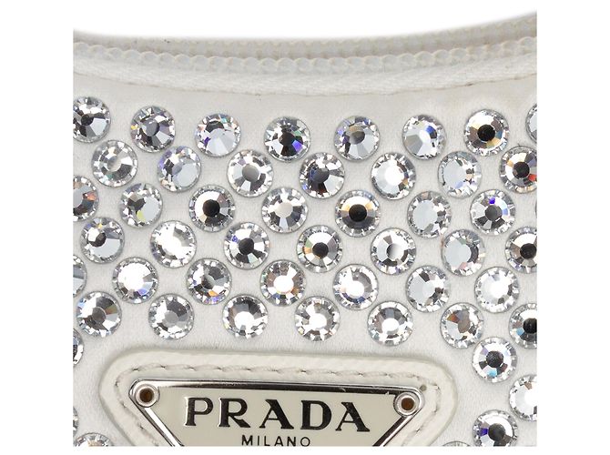 Prada White Mini Satin Crystal Re-Edition 2000 Shoulder Bag - view 8