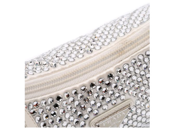 Prada White Mini Satin Crystal Re-Edition 2000 Shoulder Bag - view 9