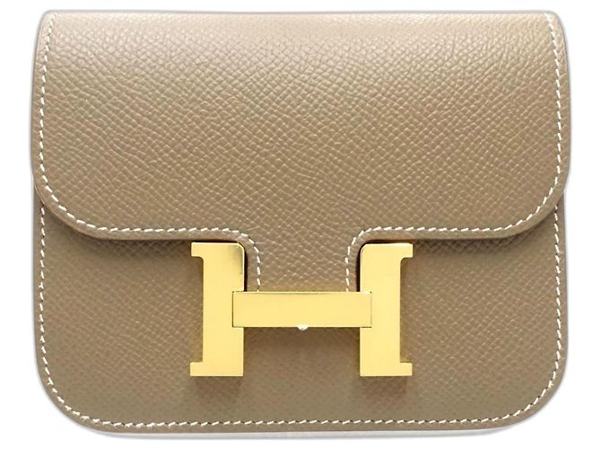 Constance Monedero de cuero Epsom Hermès Gris pardo - vista 2