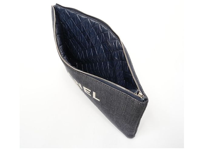 Borsa clutch in denim con logo Chanel 21a serie 2015-2016 Blu - vista 11