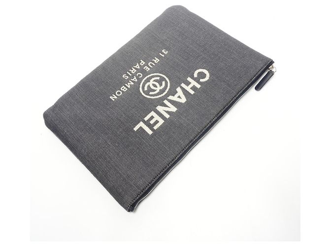 Borsa clutch in denim con logo Chanel 21a serie 2015-2016 Blu - vista 8