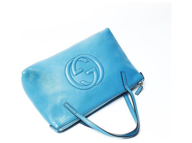 Borsa in pelle Gucci Soho blu - vista 9