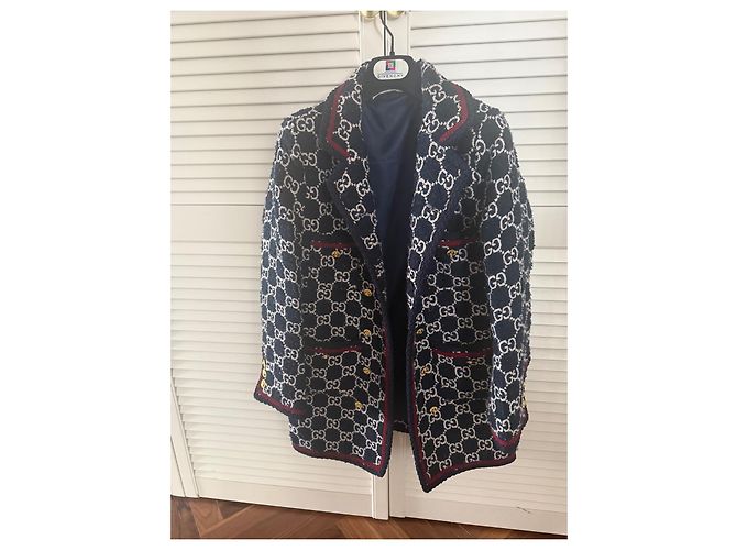 Gucci Abrigo de mujer de lana tweed GG Azul - vista 2