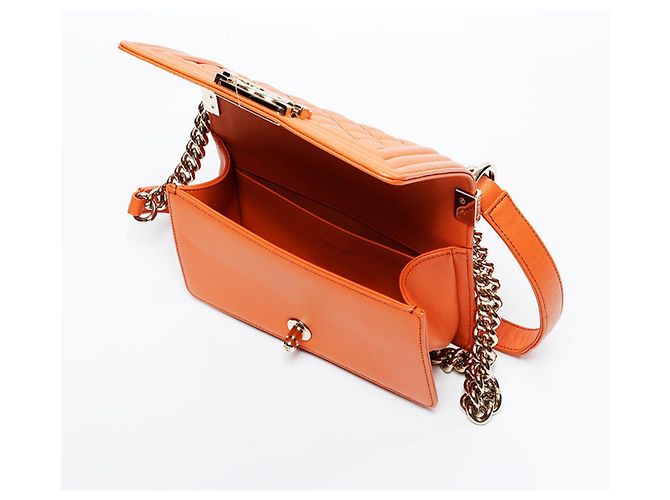 Le Boy Bolsa de Ombro Chanel Mini Caviar Boy Laranja - vista 12