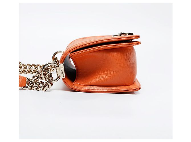 Le Boy Bolsa de Ombro Chanel Mini Caviar Boy Laranja - vista 3