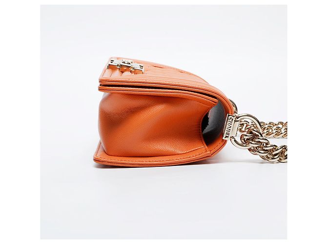 Le Boy Bolsa de Ombro Chanel Mini Caviar Boy Laranja - vista 4